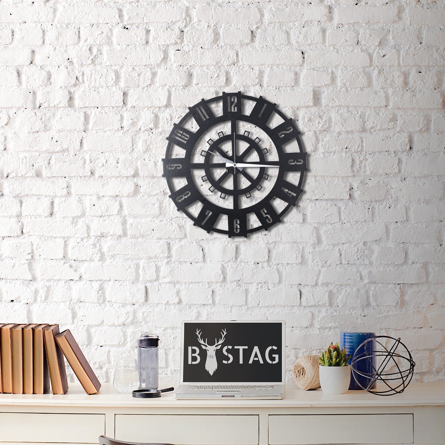Relógio de Parede Decorativo em Metal Preto Stone - 50x50cm - Design Moderno para Decoração de Interiores