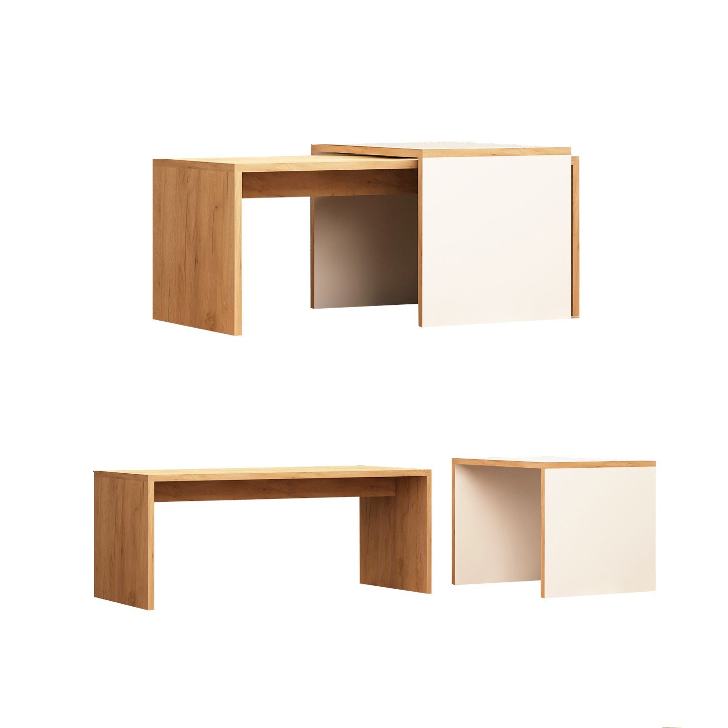 Mesa de Centro – 90cm x 42cm – Carvalho e Branco – Painel de Partículas Revestido a Melamina