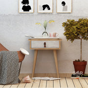 Mesa de Cabeceira – 40cm x 65.6cm x 35cm – Carvalho e Branco – Painéis de Partículas Revestidos a Melamina