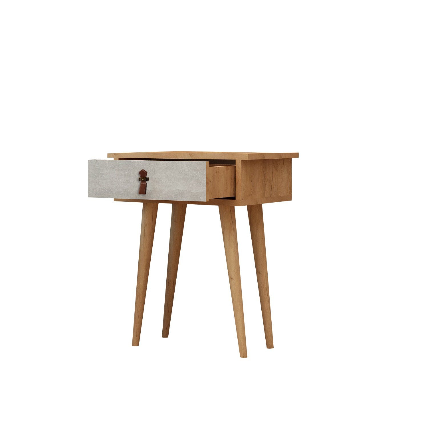 Mesa de Cabeceira – 40cm x 65.6cm x 35cm – Carvalho e Branco – Painéis de Partículas Revestidos a Melamina