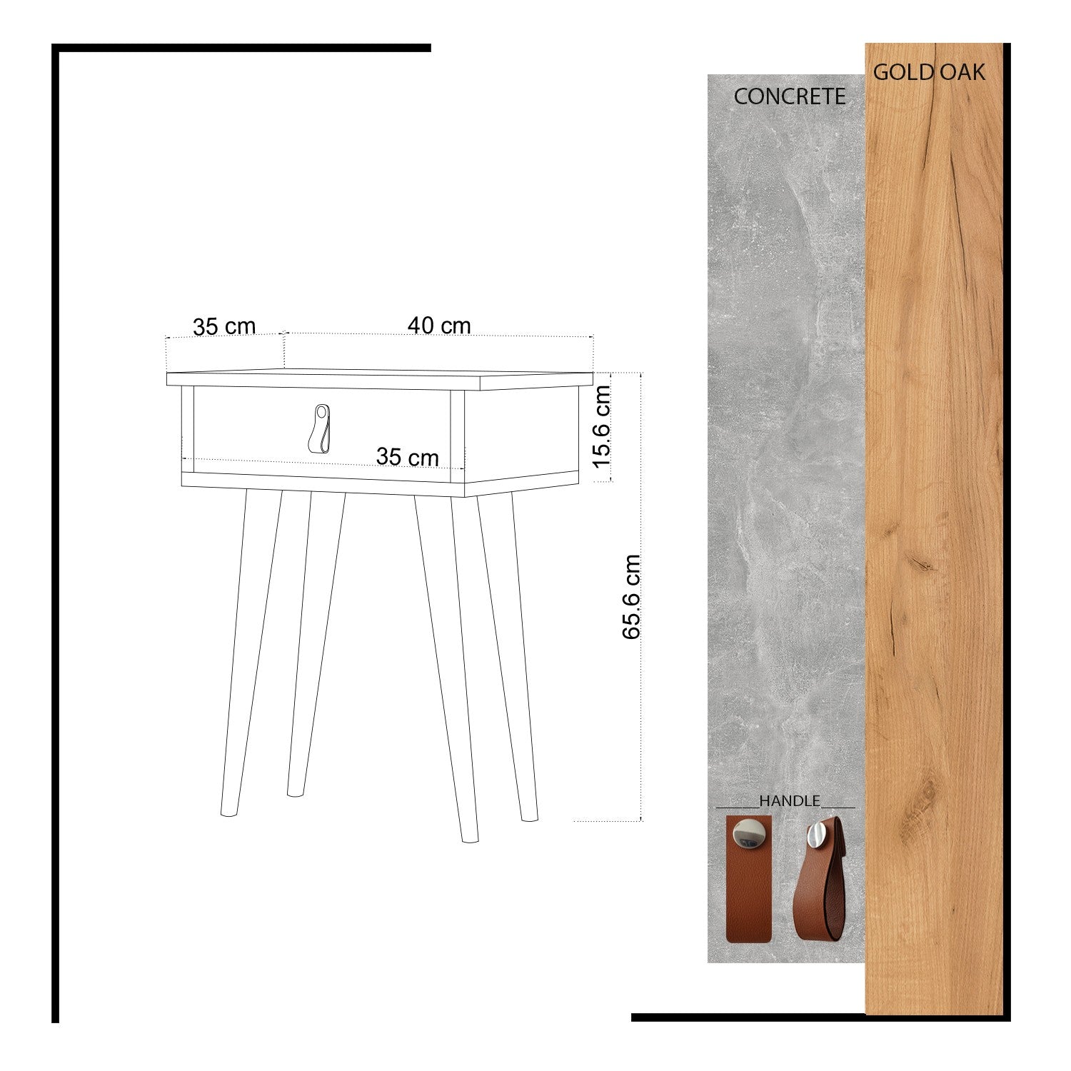 Mesa de Cabeceira – 40cm x 65.6cm x 35cm – Carvalho e Branco – Painéis de Partículas Revestidos a Melamina