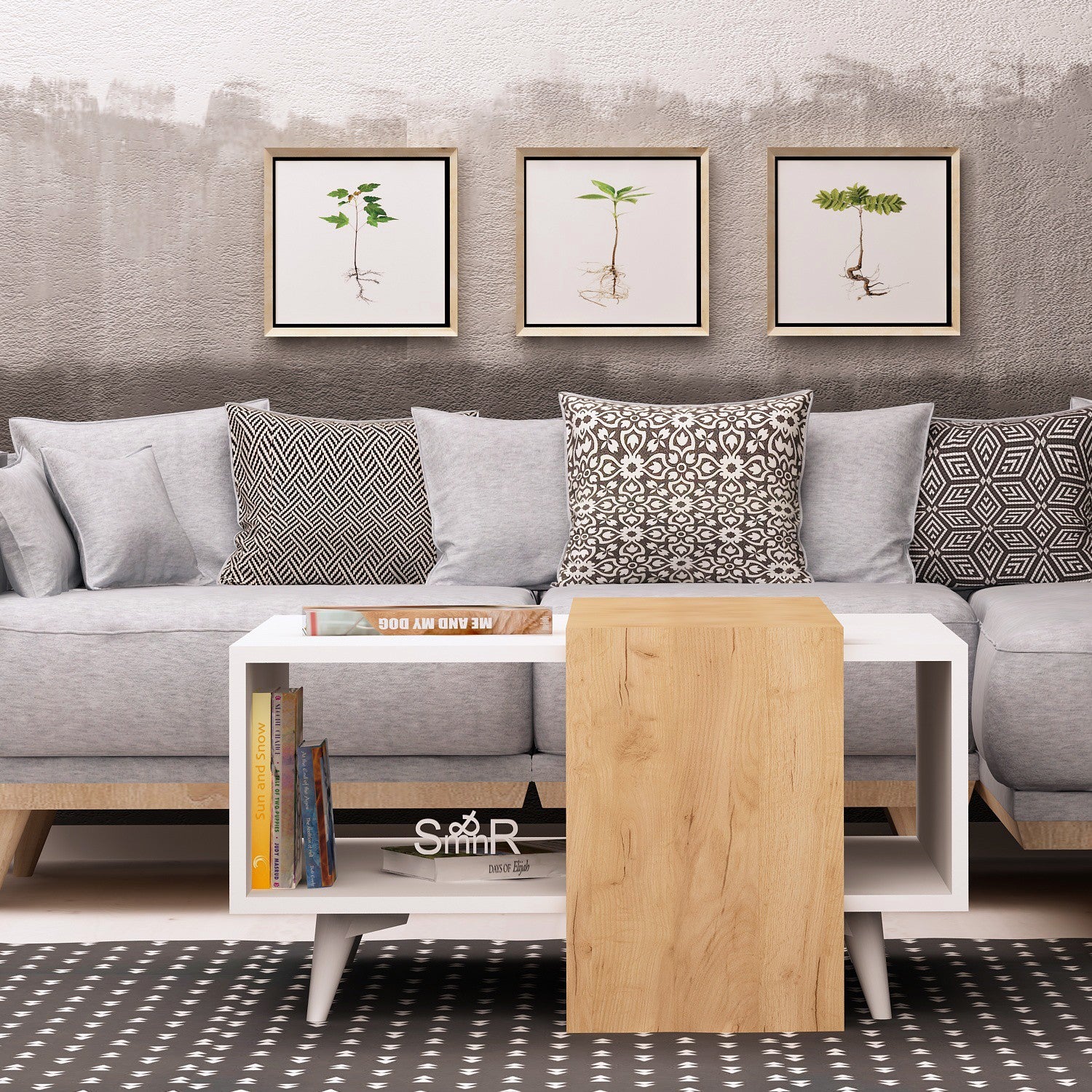 Mesa de Centro – 80 cm x 40 cm x 80 cm – Carvalho e Branco – Painel de Partículas