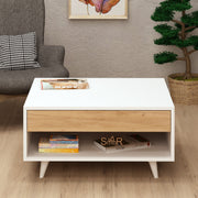 Mesa de Centro – 80cm x 40cm x 80cm – Carvalho e Branco – Painel de Partículas