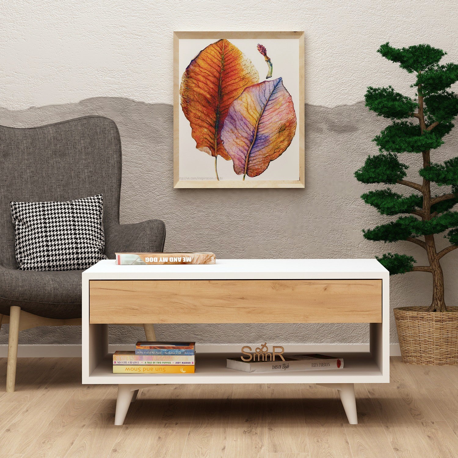 Mesa de Centro – 80cm x 40cm x 80cm – Carvalho e Branco – Painel de Partículas