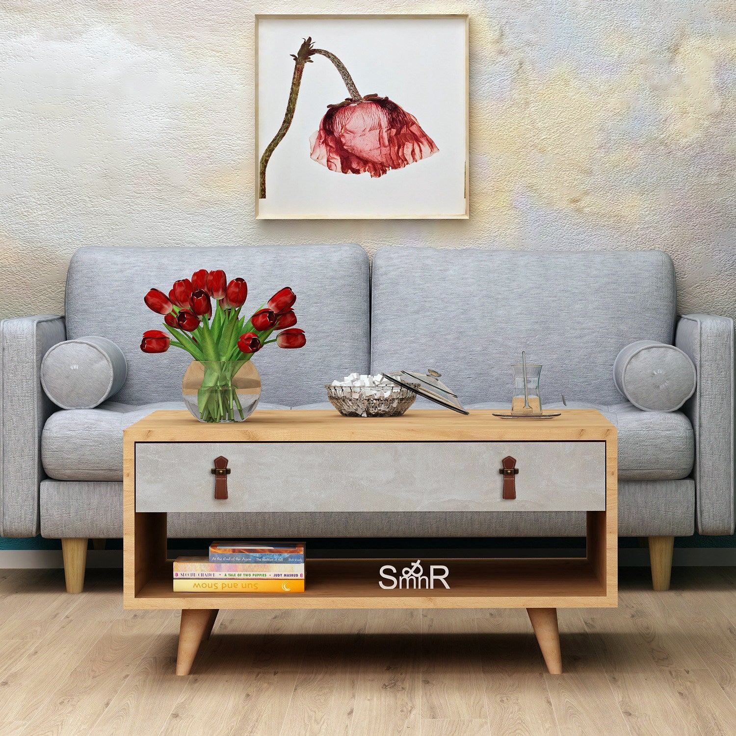 Mesa de Centro – 80cm x 40cm x 80cm – Carvalho e Branco – Melamina