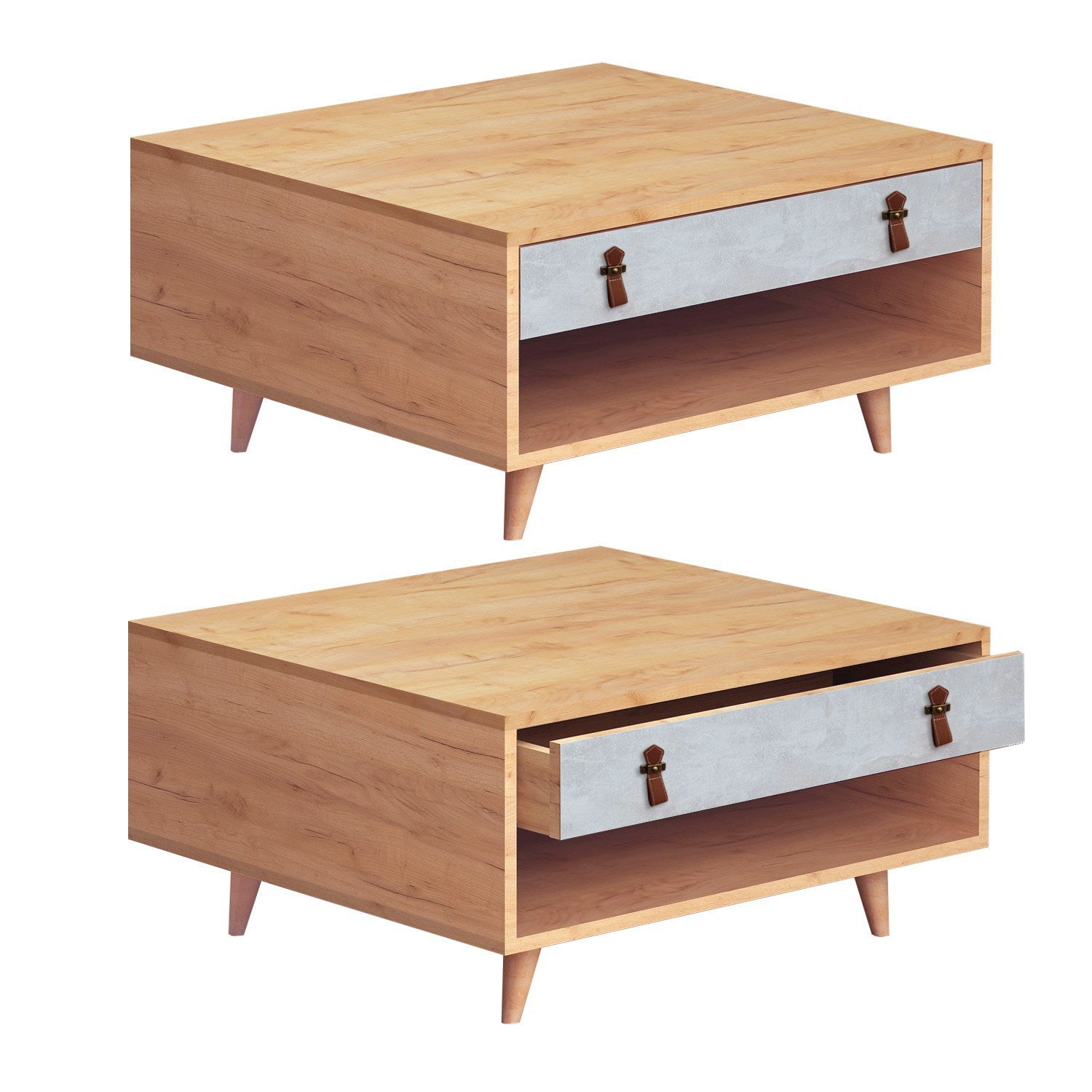 Mesa de Centro – 80cm x 40cm x 80cm – Carvalho e Branco – Melamina