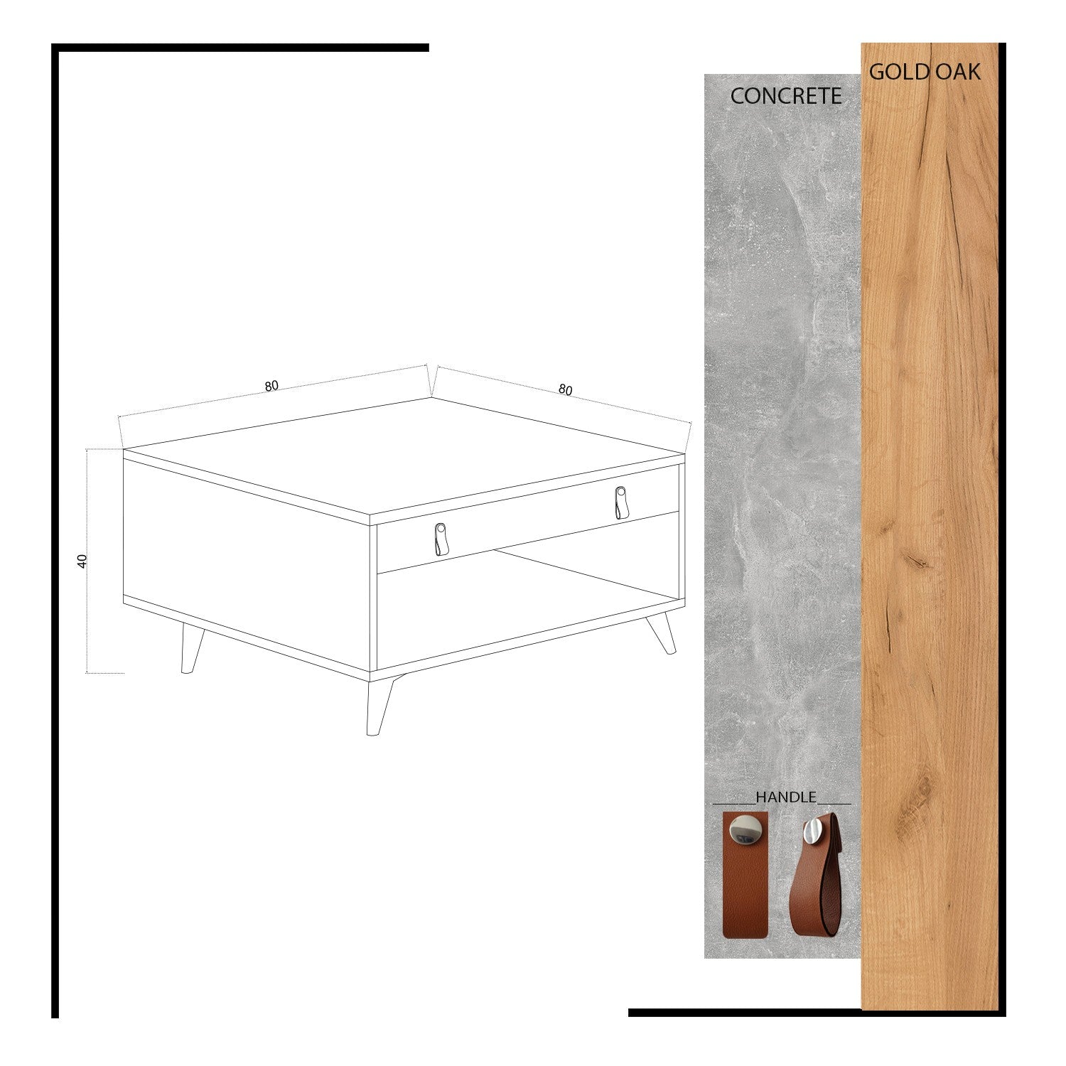 Mesa de Centro – 80cm x 40cm x 80cm – Carvalho e Branco – Melamina