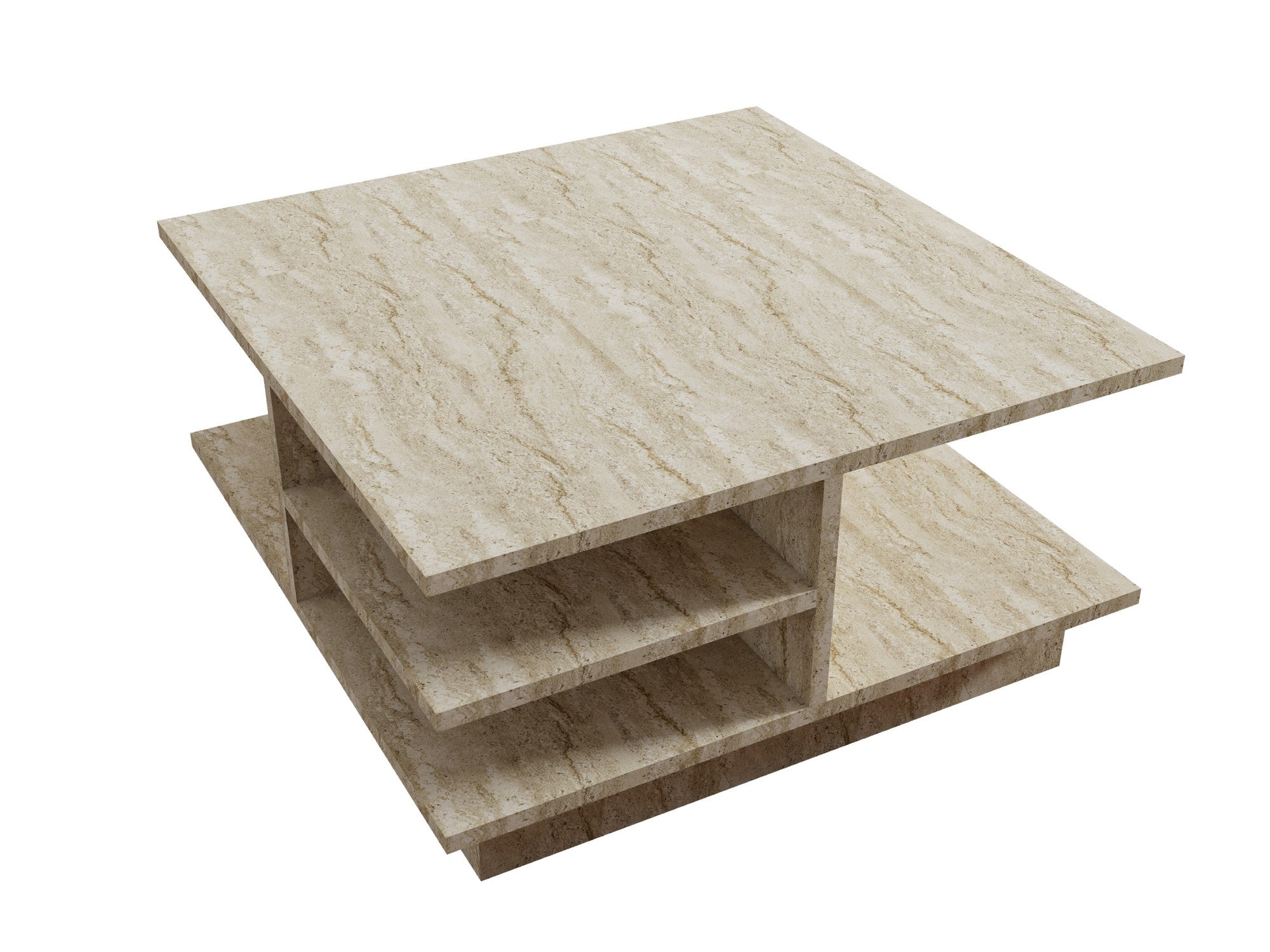 Mesa de Centro – 80 cm x 40 cm x 80 cm – Travertino – Painel de Partículas Revestido a Melamina