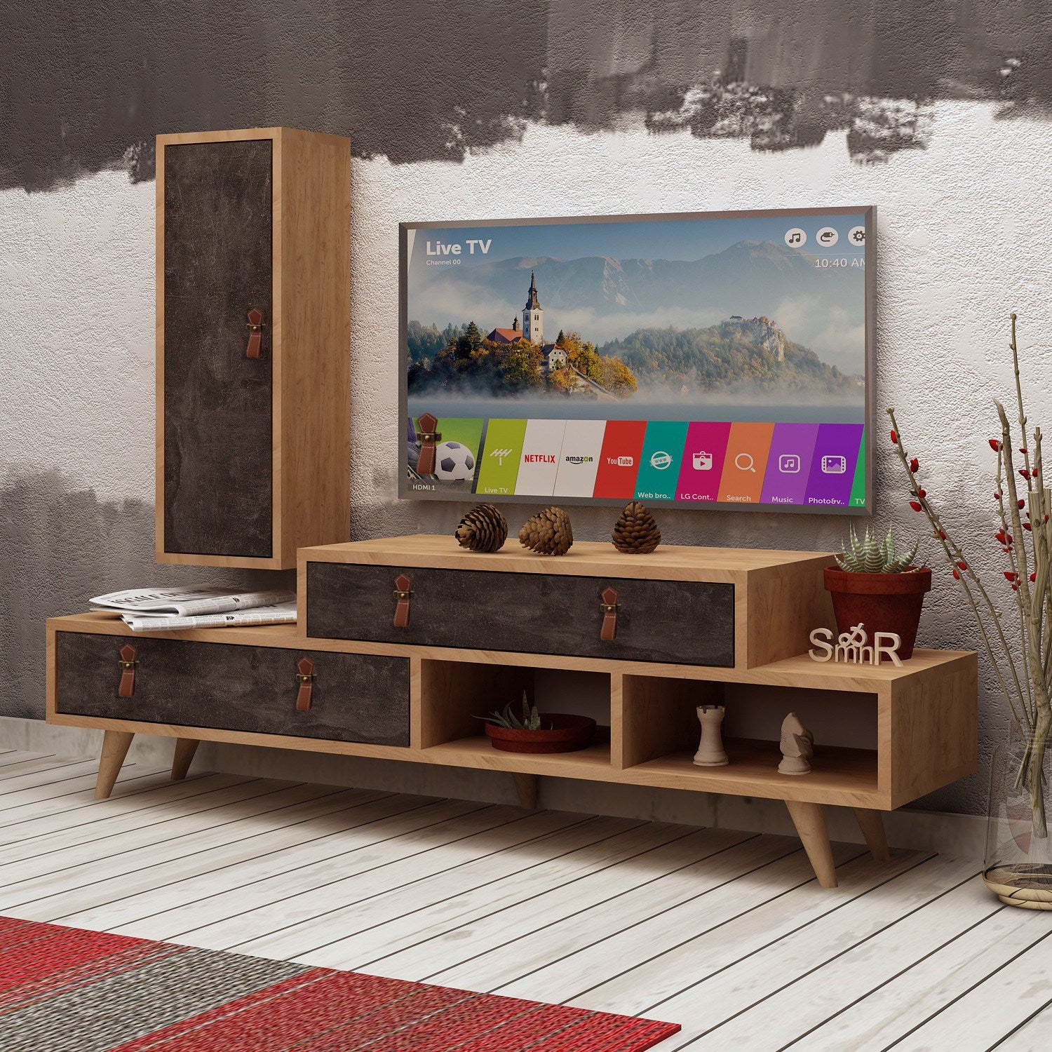 Móvel de TV – 140cm x 50cm x 40cm – Cinza Escuro