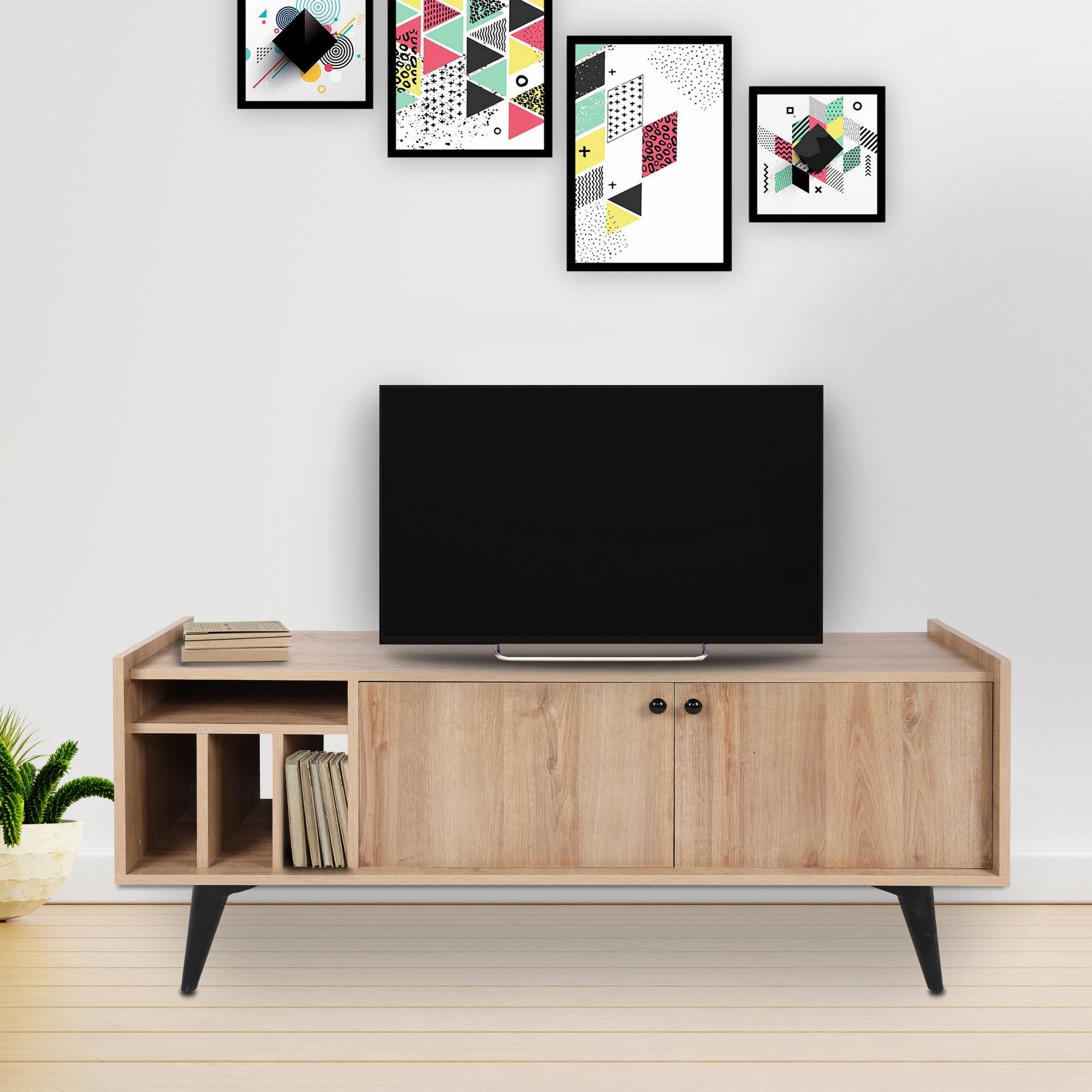 Móvel de TV – 150 cm x 40 cm x 62 cm – Carvalho e Preto – Painel de partículas