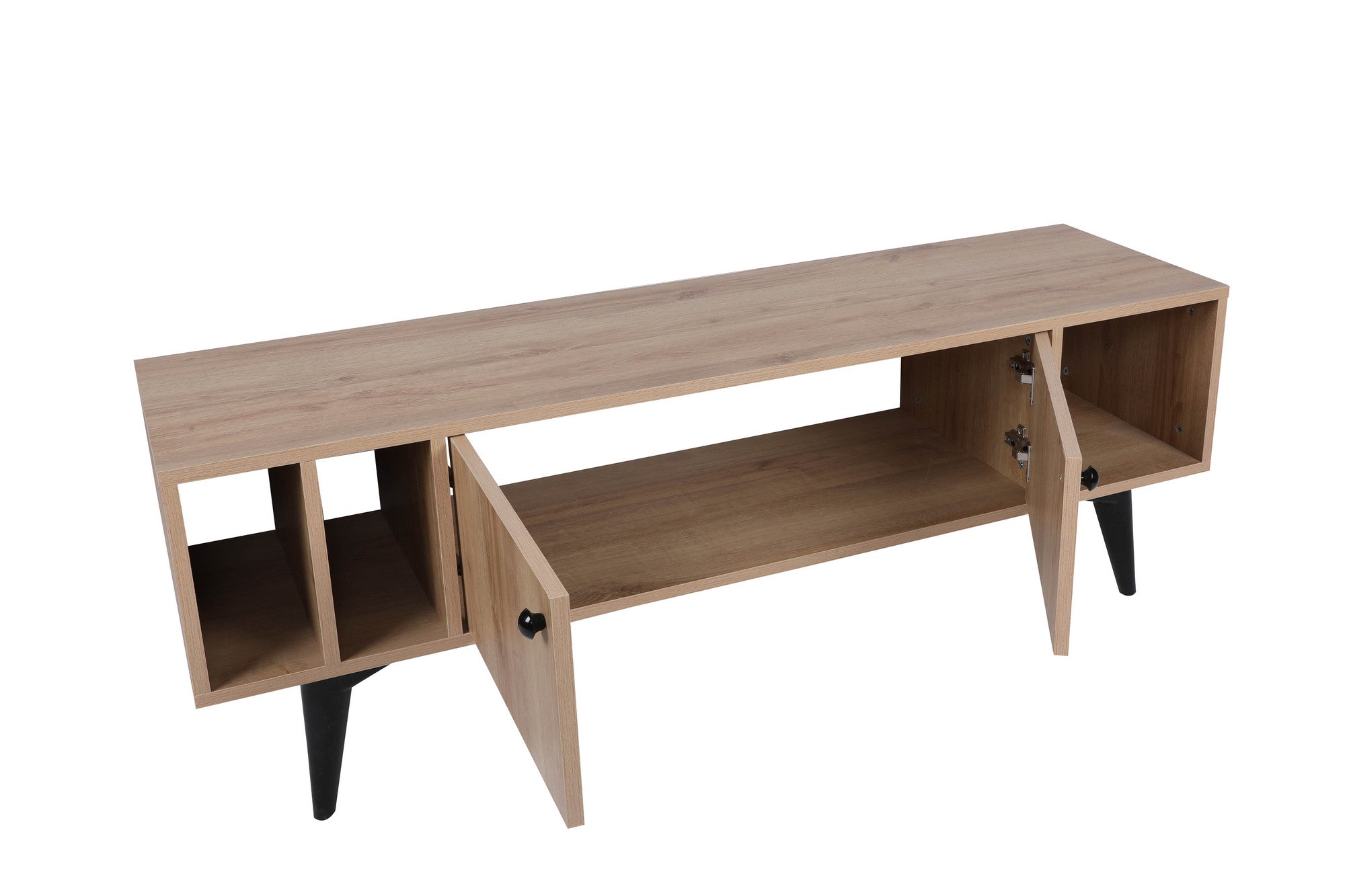 Móvel de TV – 150 cm x 40 cm x 50 cm – Carvalho e Preto – Painéis de partículas revestidos a melamina