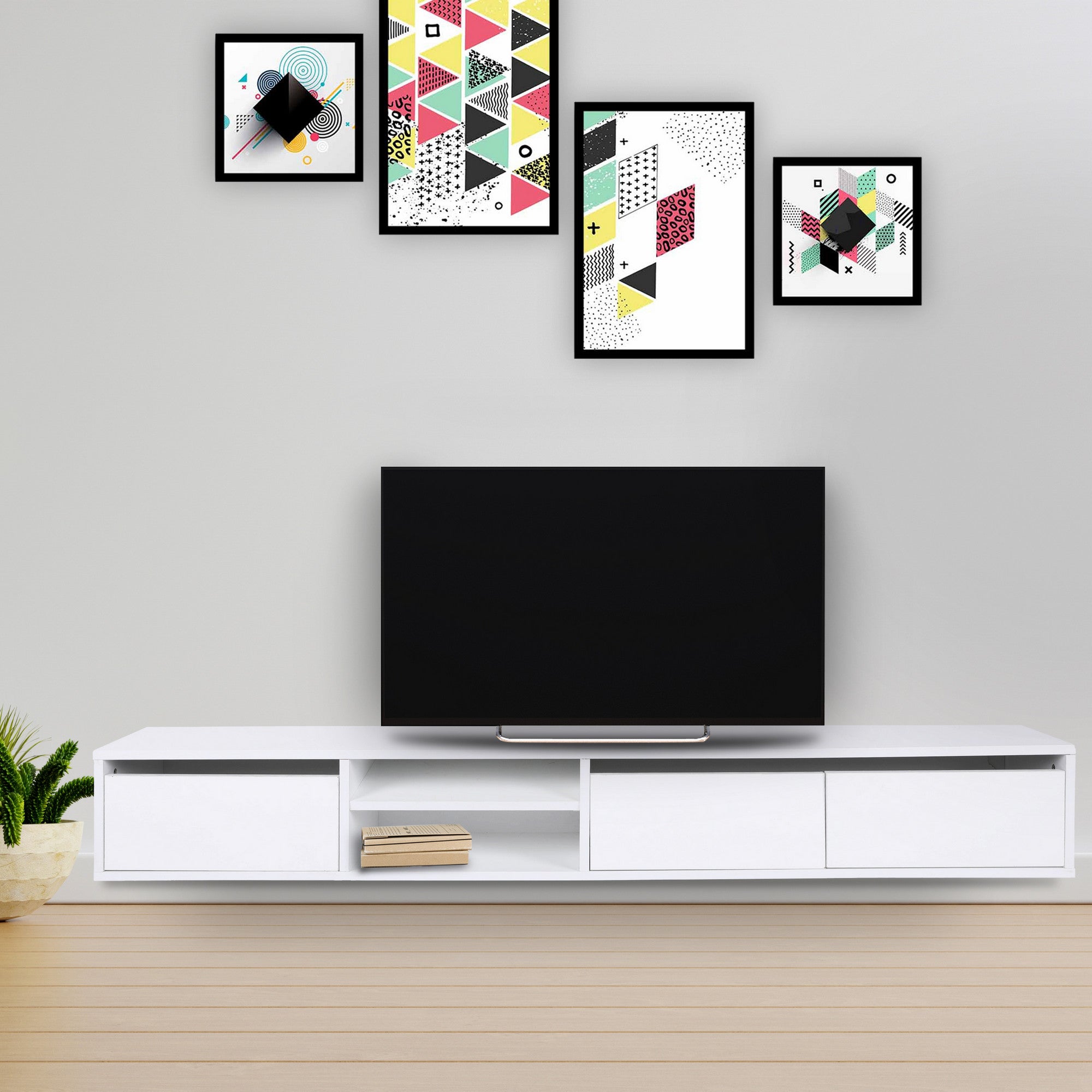 Móvel de TV – 180cm x 30cm x 25cm – Branco – Painel de partículas revestido a melamina