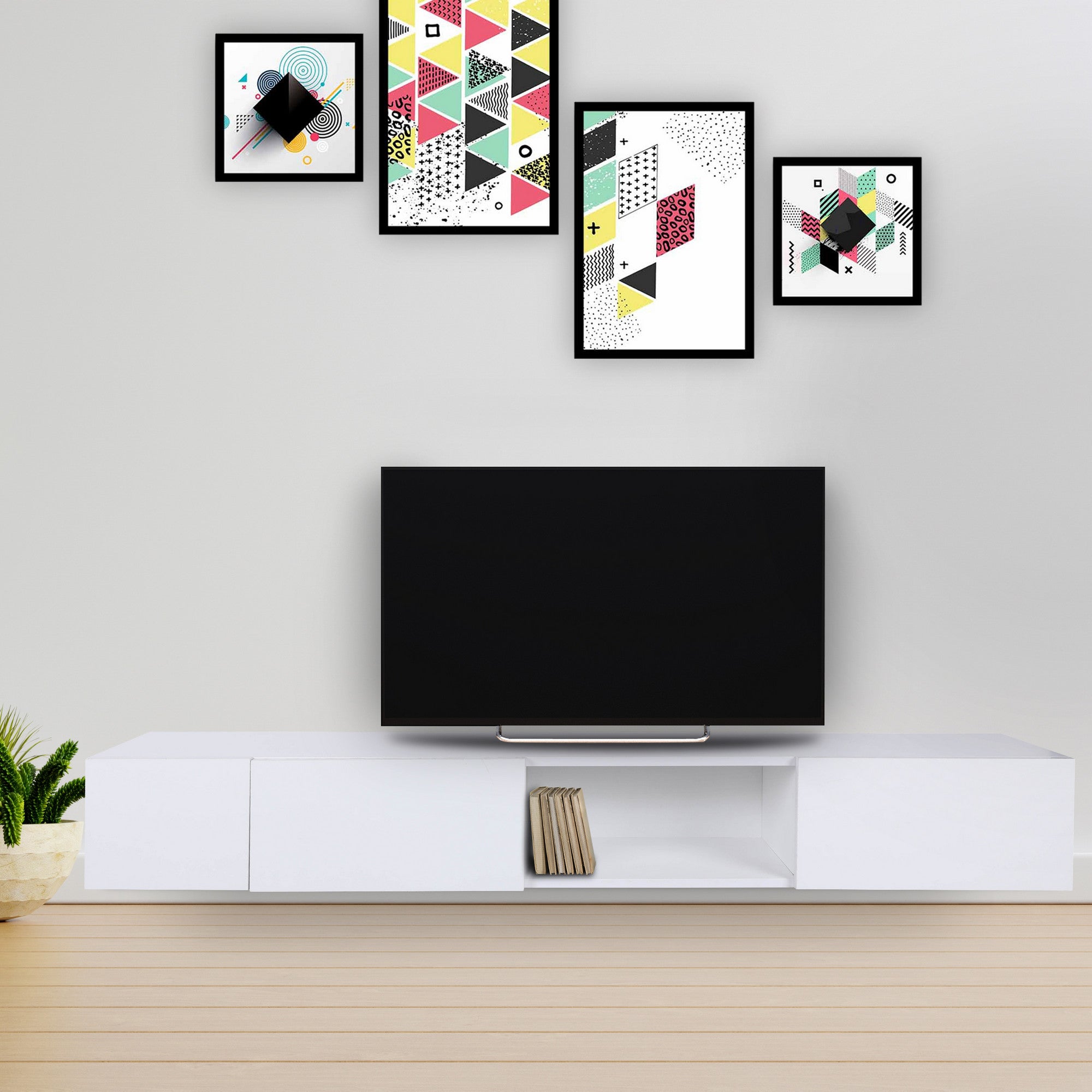 Móvel de TV – 180 cm x 30 cm x 25 cm – Branco – Painel de partículas revestido a melamina