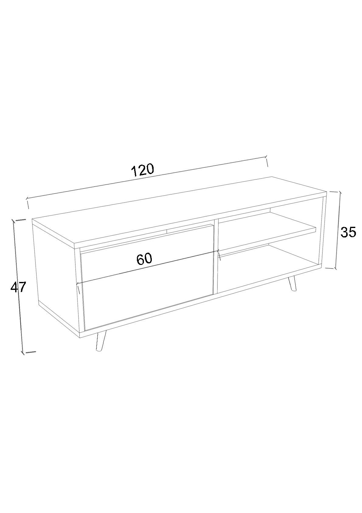 Móvel de TV – 120 cm x 47 cm x 35 cm – Mármore de Éfeso – Painel de partículas revestido a melamina