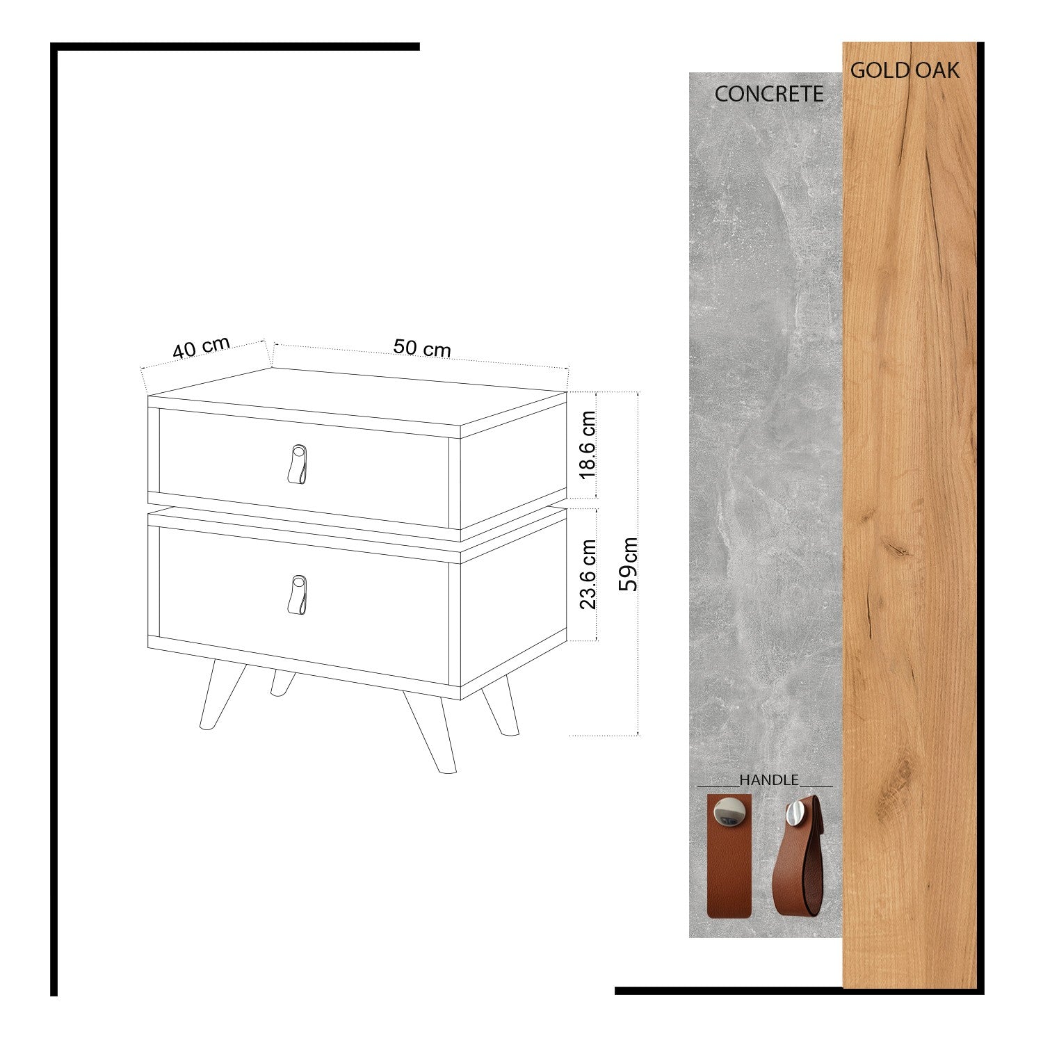 Mesa de cabeceira – 50 cm x 59 cm x 40 cm – Carvalho e Branco – Painéis de partículas revestidos a melamina