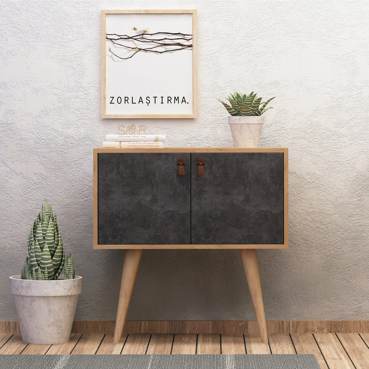 Mesa de Cabeceira – 80 cm x 80 cm x 80 cm – Carvalho e Cinzento Escuro – Painel de partículas com revestimento em melamina