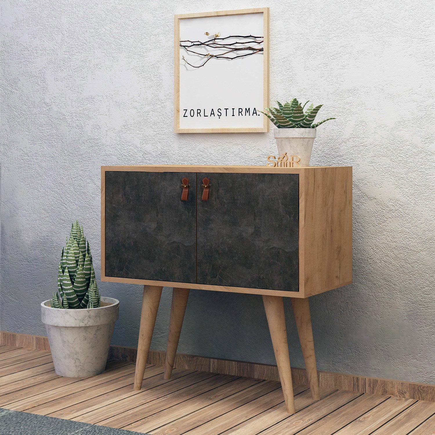 Mesa de Cabeceira – 80 cm x 80 cm x 80 cm – Carvalho e Cinzento Escuro – Painel de partículas com revestimento em melamina