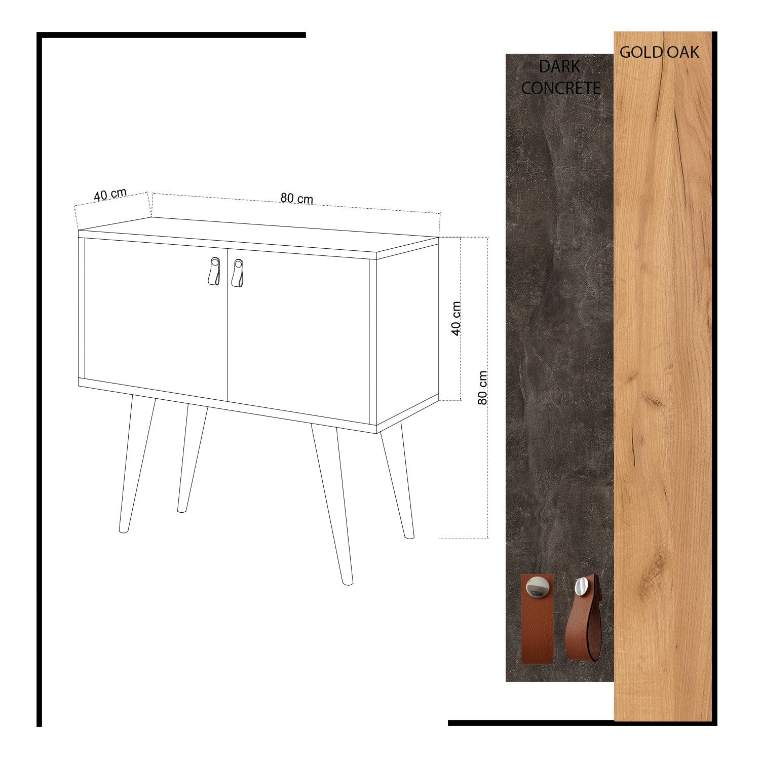Mesa de Cabeceira – 80 cm x 80 cm x 80 cm – Carvalho e Cinzento Escuro – Painel de partículas com revestimento em melamina