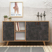 Aparador – 140 cm x 86 cm x 40 cm – Carvalho e Cinza Escuro – Painéis de Partículas