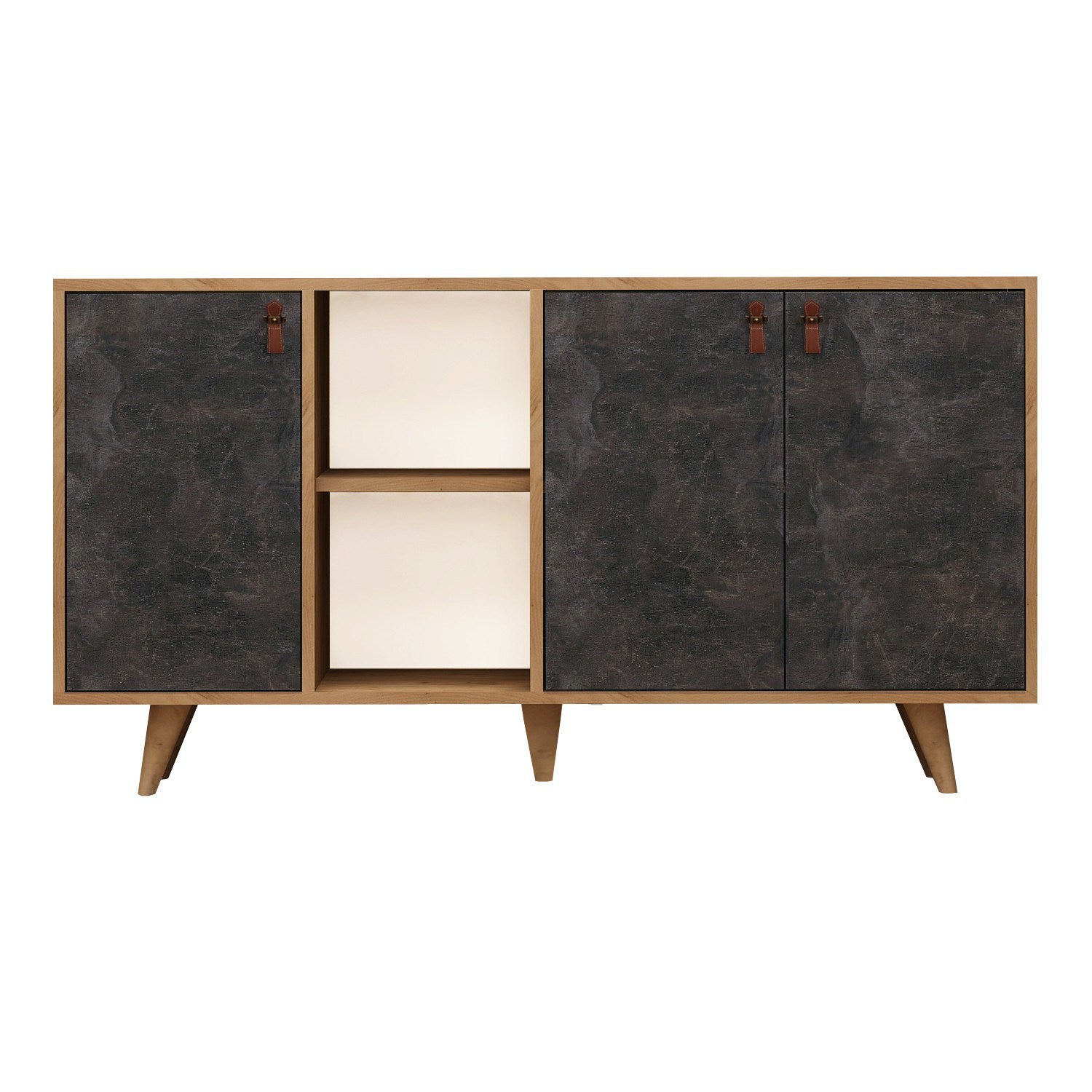 Aparador – 140 cm x 86 cm x 40 cm – Carvalho e Cinza Escuro – Painéis de Partículas