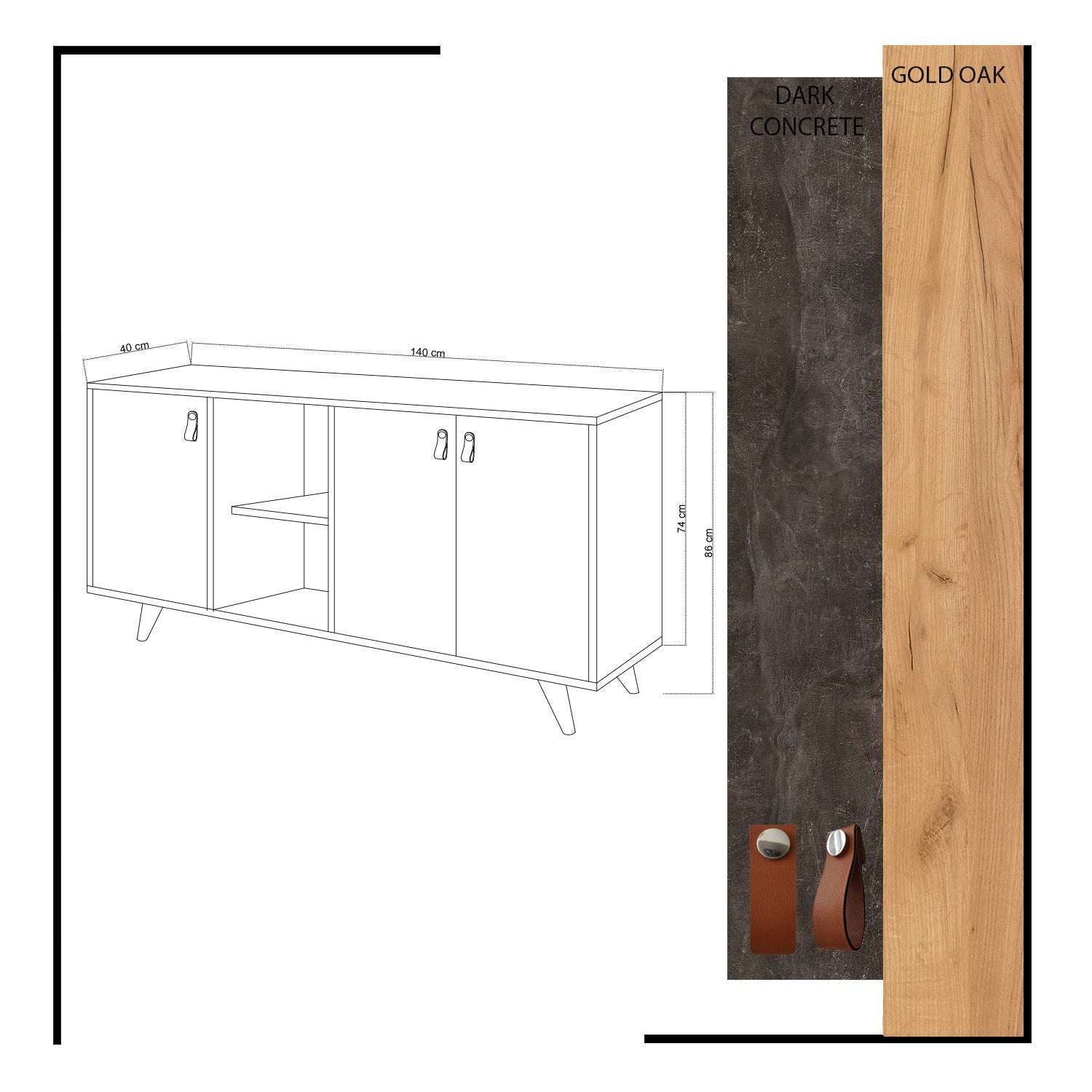 Aparador – 140 cm x 86 cm x 40 cm – Carvalho e Cinza Escuro – Painéis de Partículas