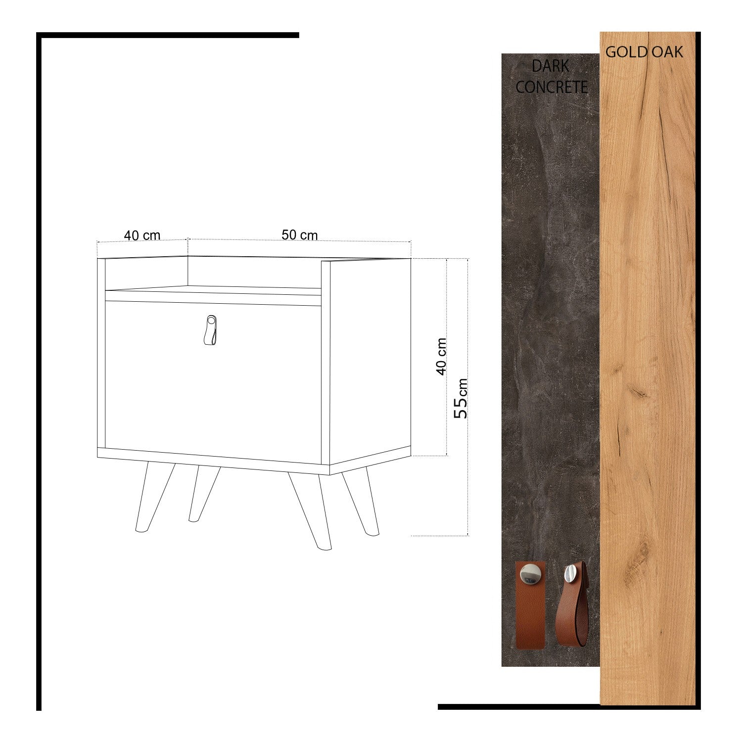 Mesa de cabeceira – 50cm x 55cm x 40cm – Cinza Escuro e Carvalho – Painel de partículas revestido a melamina