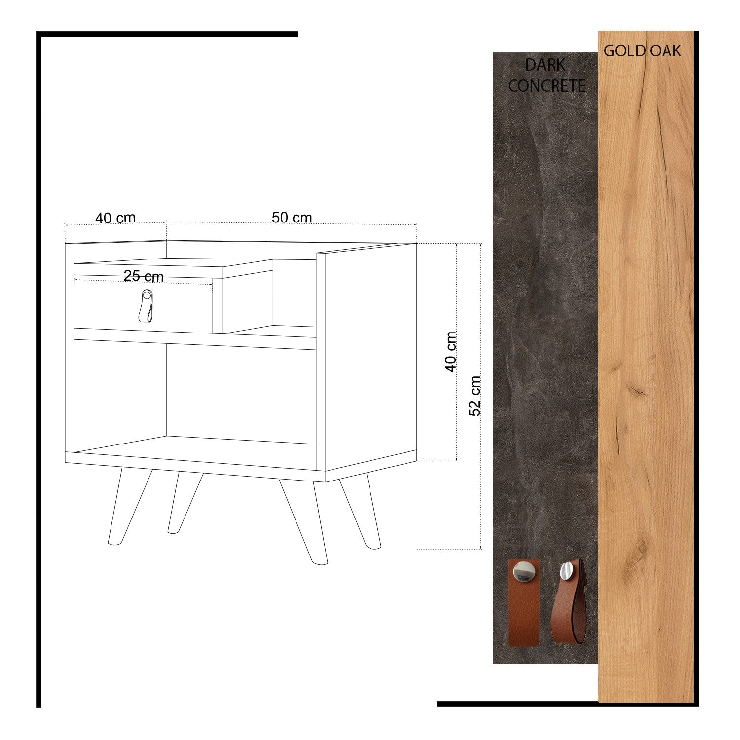 Mesa de cabeceira – 50 cm x 52 cm x 40 cm – Carvalho e Cinza Escuro – MDF