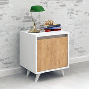 Mesa de Cabeceira Moderna – 45 x 52 x 40 cm – Carvalho e Branco – Melamina
