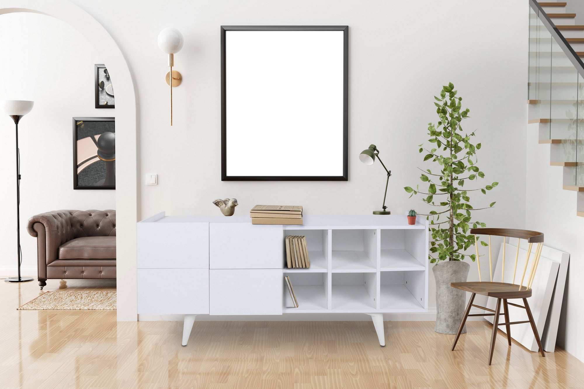 Aparador – 150cm x 42cm x 71cm – Branco – Painel de partículas com revestimento a melamina
