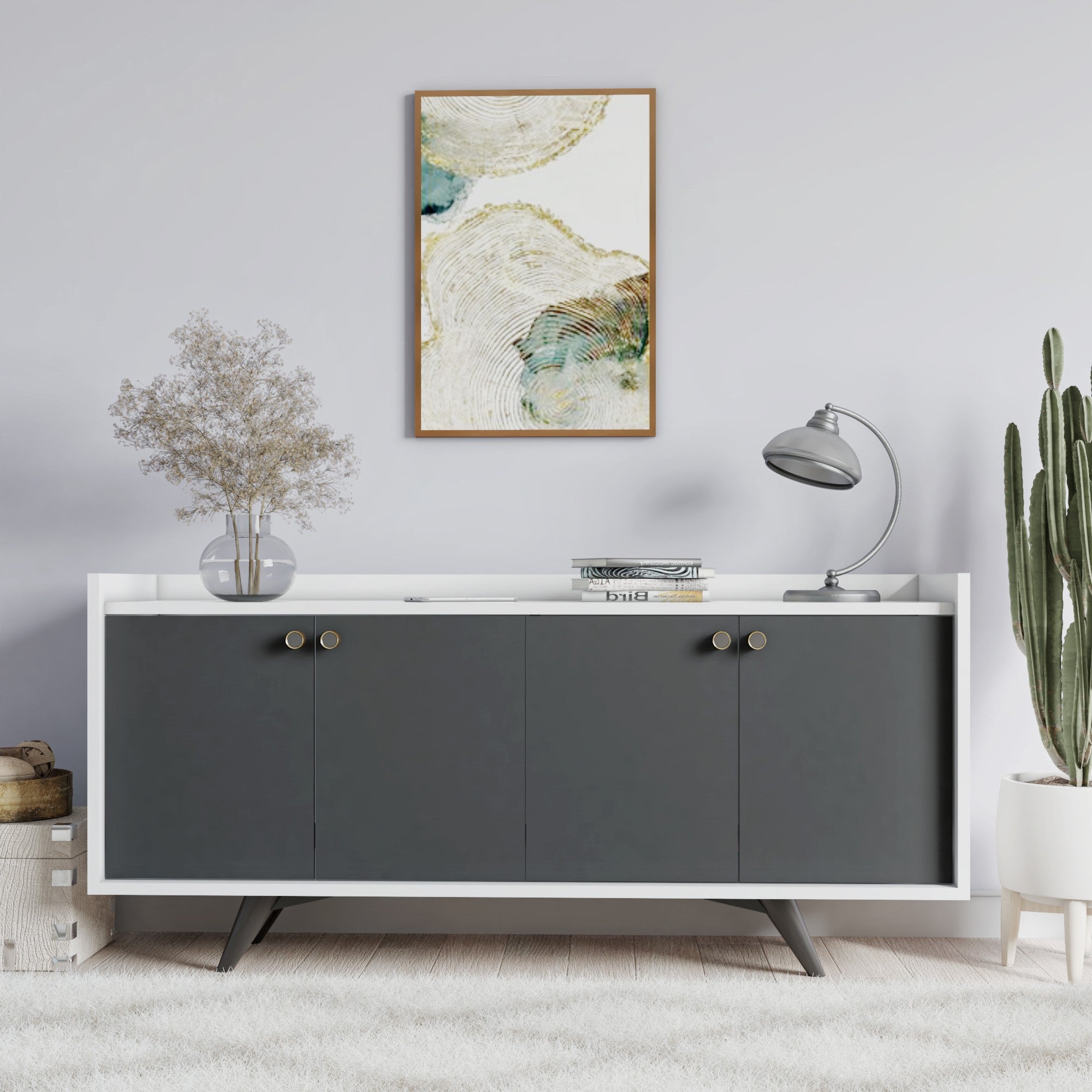 Aparador – 150cm x 75cm x 40cm – Antracite e Branco – Painel de partículas revestido a melamina