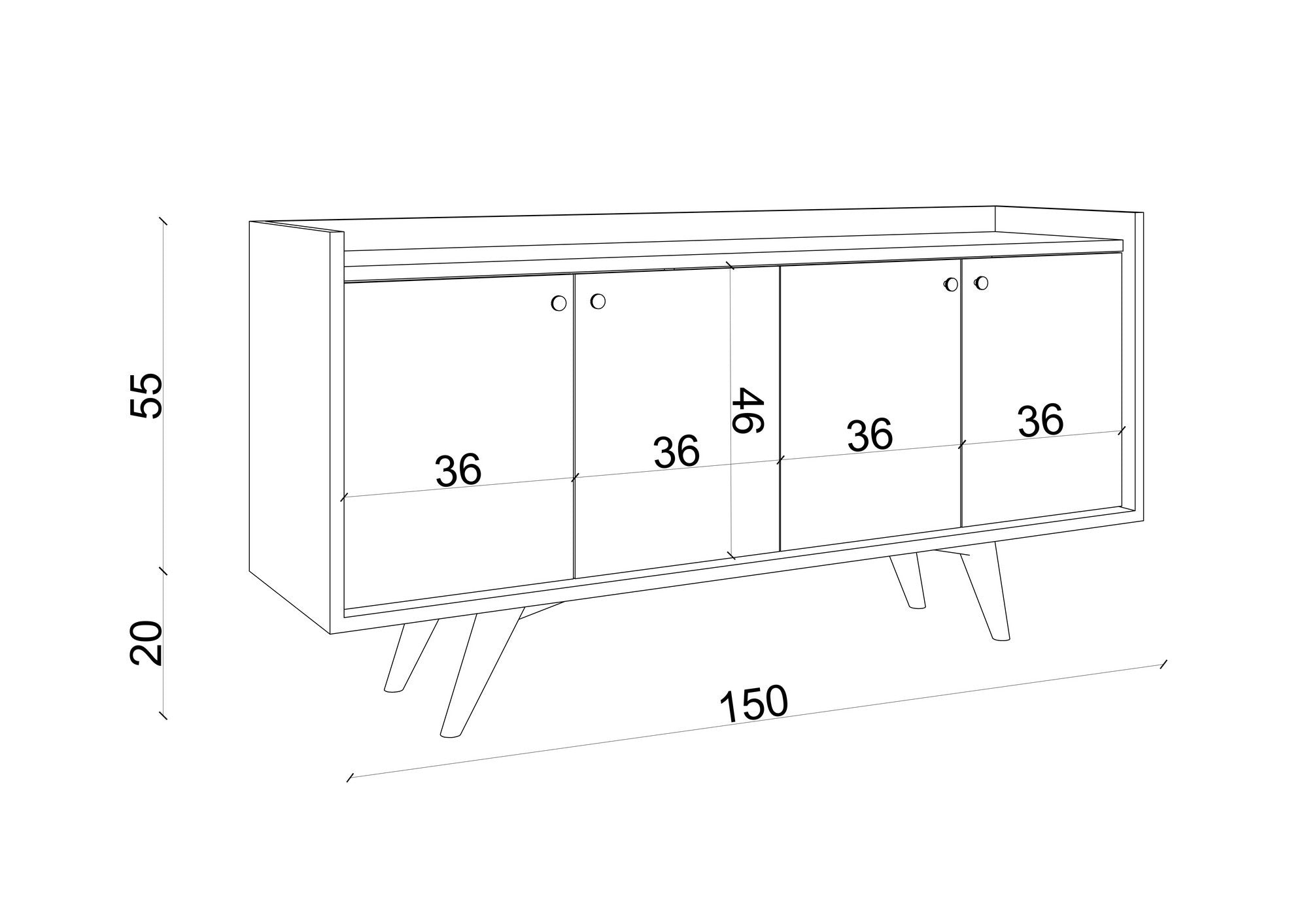Aparador – 150cm x 75cm x 40cm – Antracite e Branco – Painel de partículas revestido a melamina