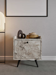 Mesa de cabeceira – 50 cm x 55 cm x 40 cm – Mármore de Éfeso – Madeira e painel de partículas