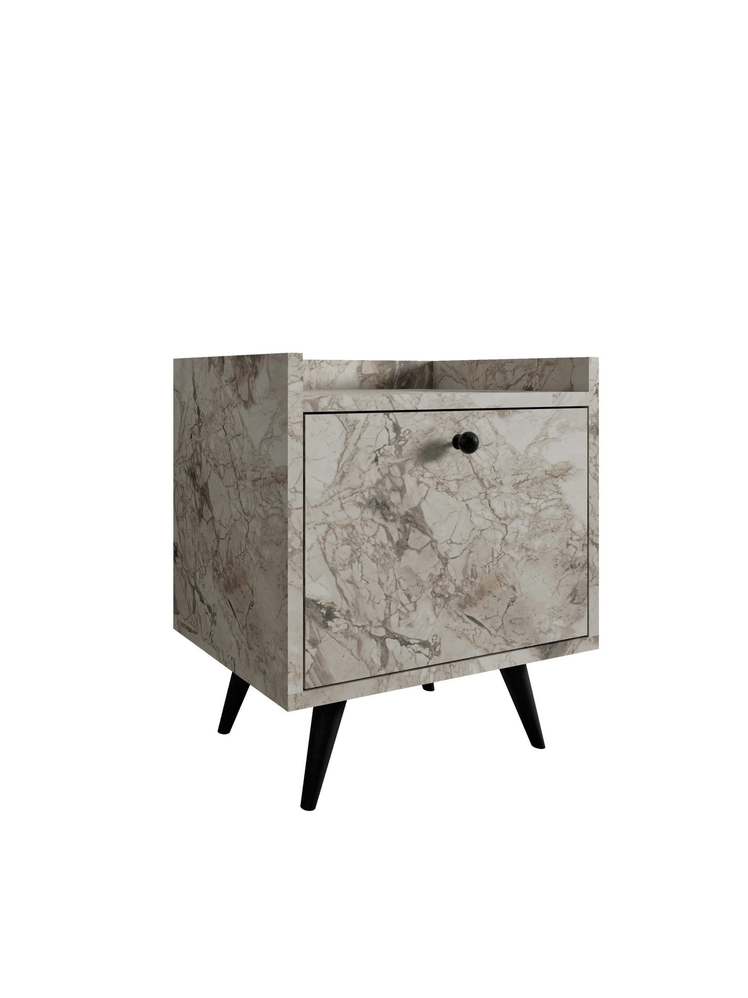 Mesa de cabeceira – 50 cm x 55 cm x 40 cm – Mármore de Éfeso – Madeira e painel de partículas