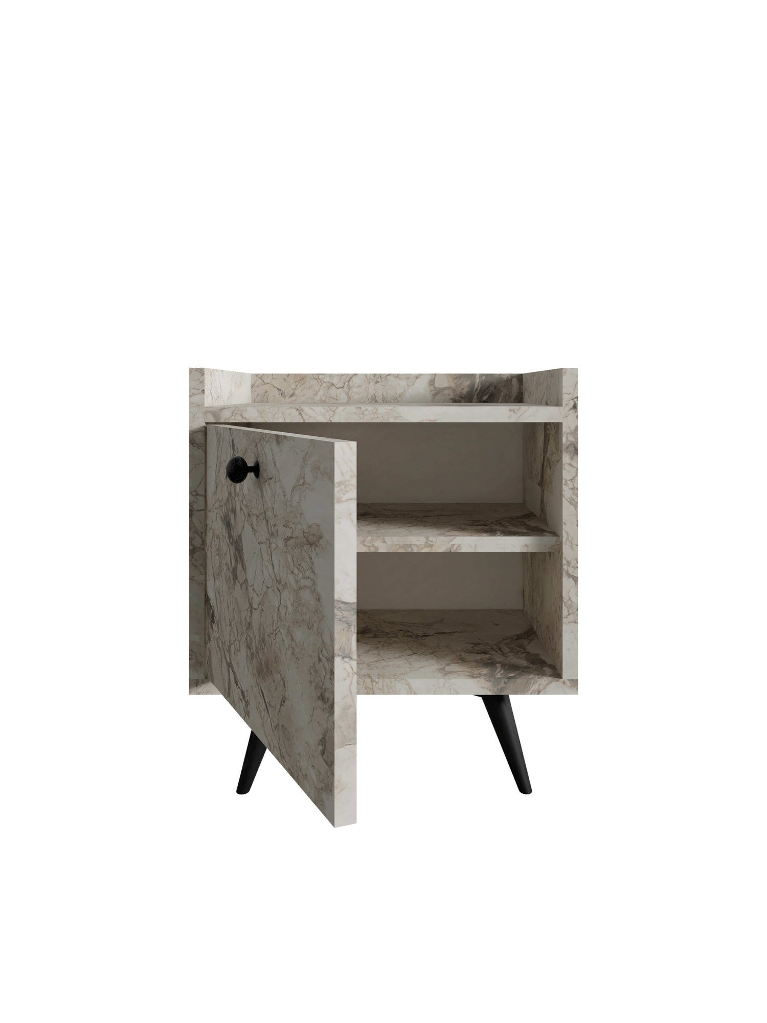 Mesa de cabeceira – 50 cm x 55 cm x 40 cm – Mármore de Éfeso – Madeira e painel de partículas