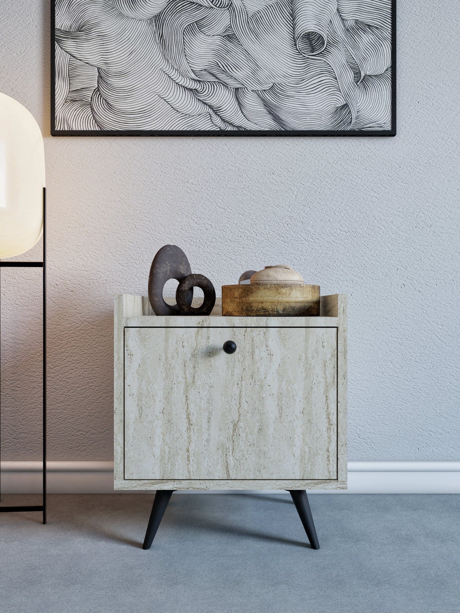 Mesa de cabeceira – 50 cm x 55 cm x 40 cm – Travertino – Madeira