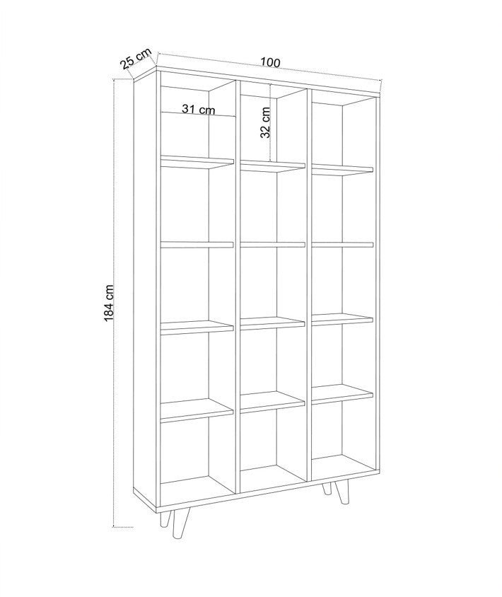 Estante de livros – 100cm x 184cm x 25cm – Travertino – Painel de partículas