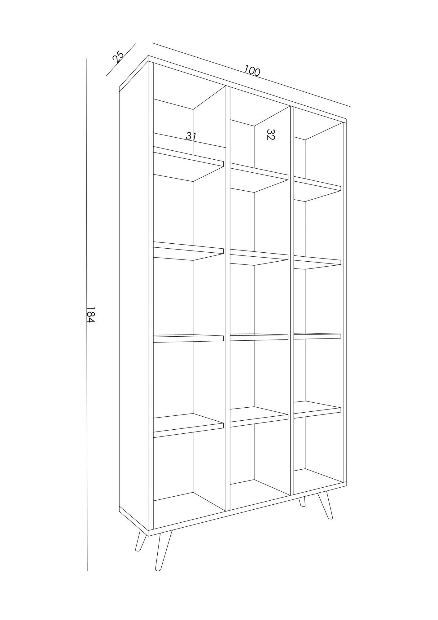 Estante de livros – 100 cm x 184 cm x 25 cm – Carvalho – Painéis de partículas