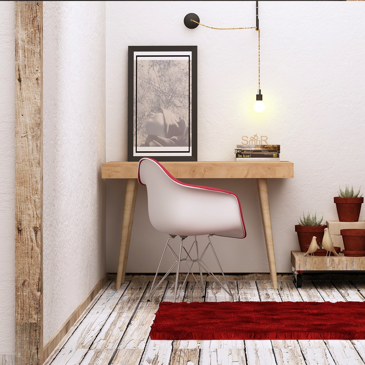 Secretária Moderna – 100 cm x 74 cm x 60 cm – Carvalho e Branco – Aglomerado revestido em Melamina