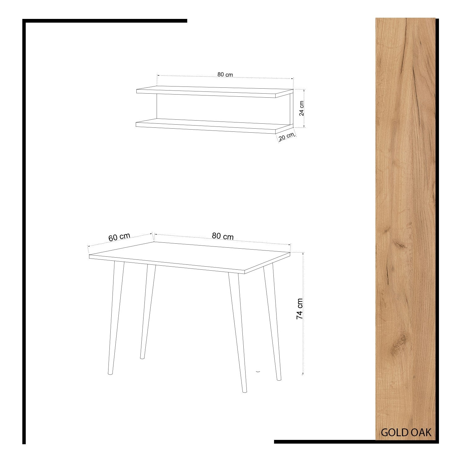 Secretária de Estudo – 80 cm x 74 cm x 60 cm – Carvalho – Painéis de partículas