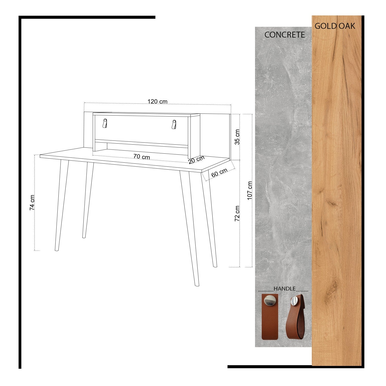 Secretária de Estudo – 120 cm x 107 cm x 60 cm – Carvalho e Branco – Painéis de Partículas