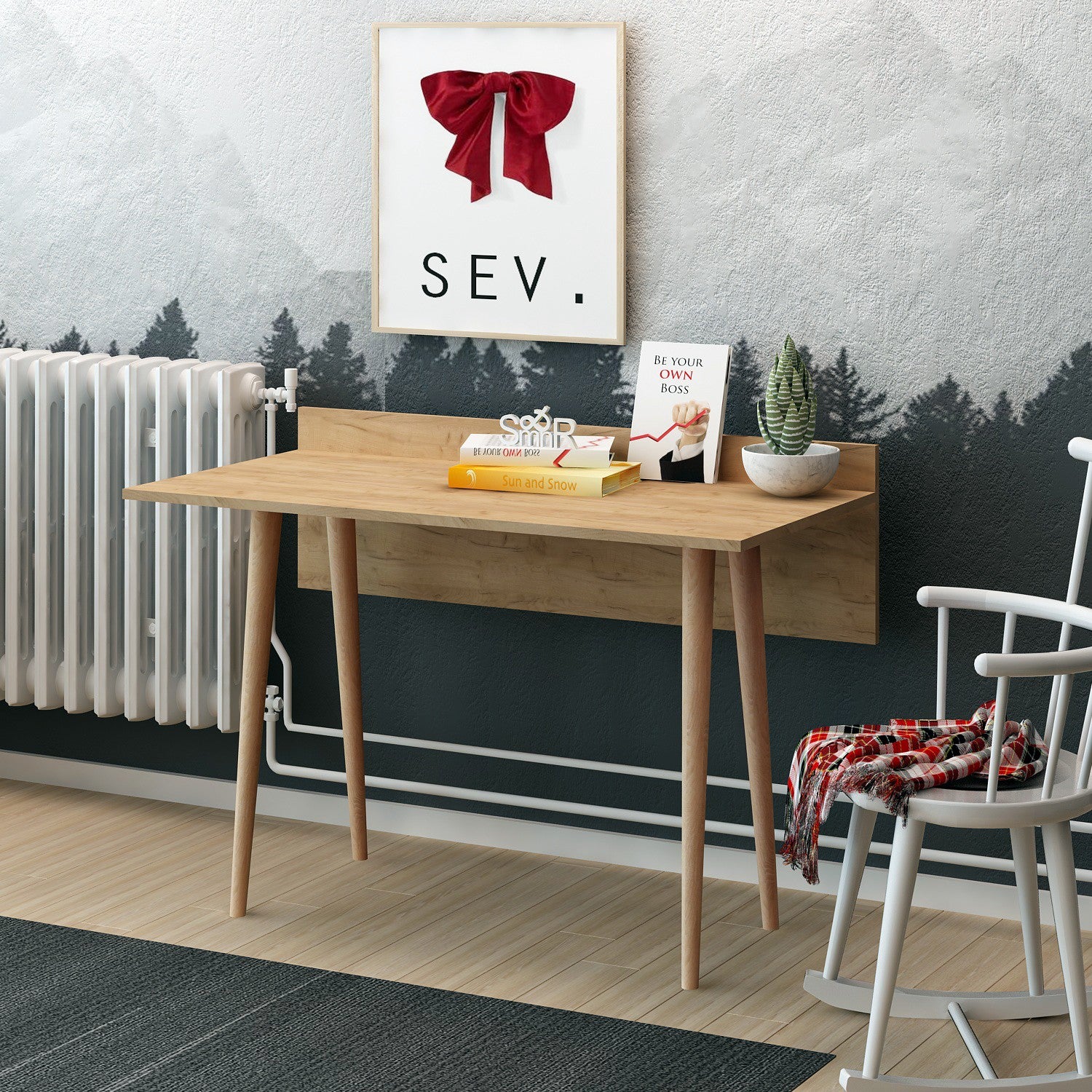 Secretária de Estudo – 120cm x 74cm x 61,8cm – Carvalho – Painel de partículas