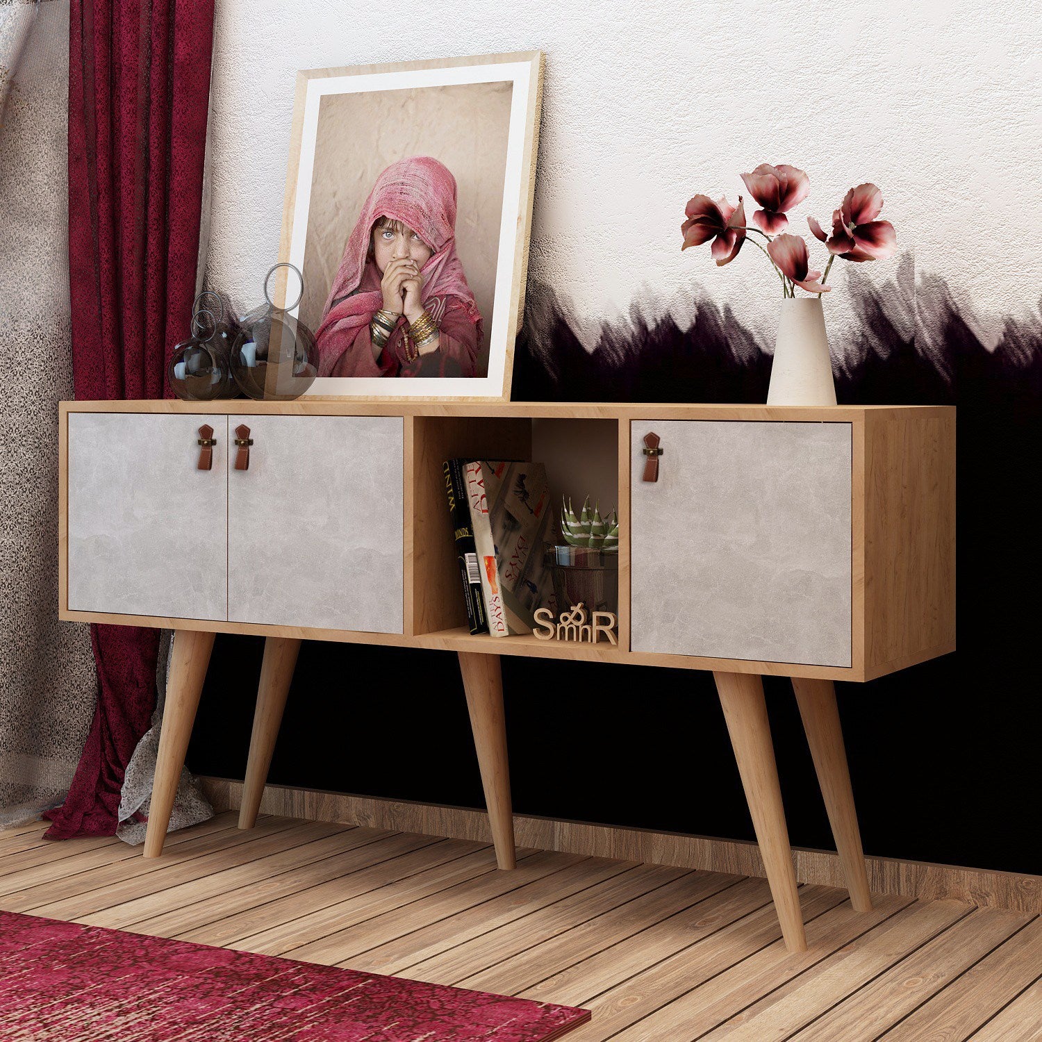 Aparador – 140 cm x 80 cm x 40 cm – Carvalho e Branco – Painéis de partículas