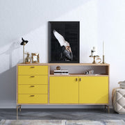 Aparador – 140 cm x 86 cm x 40 cm – Carvalho e Amarelo – Painel de partículas revestido a melamina