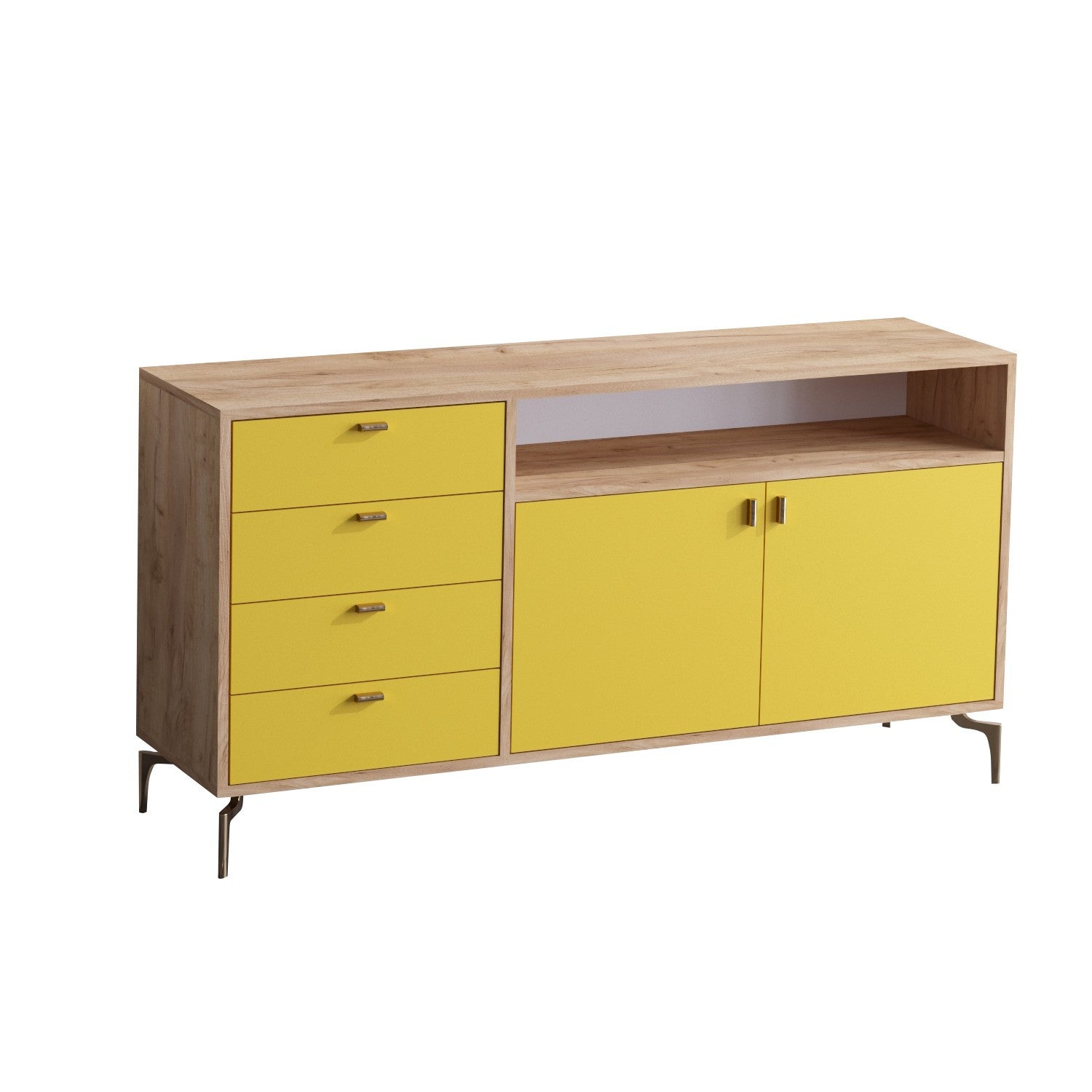 Aparador – 140 cm x 86 cm x 40 cm – Carvalho e Amarelo – Painel de partículas revestido a melamina