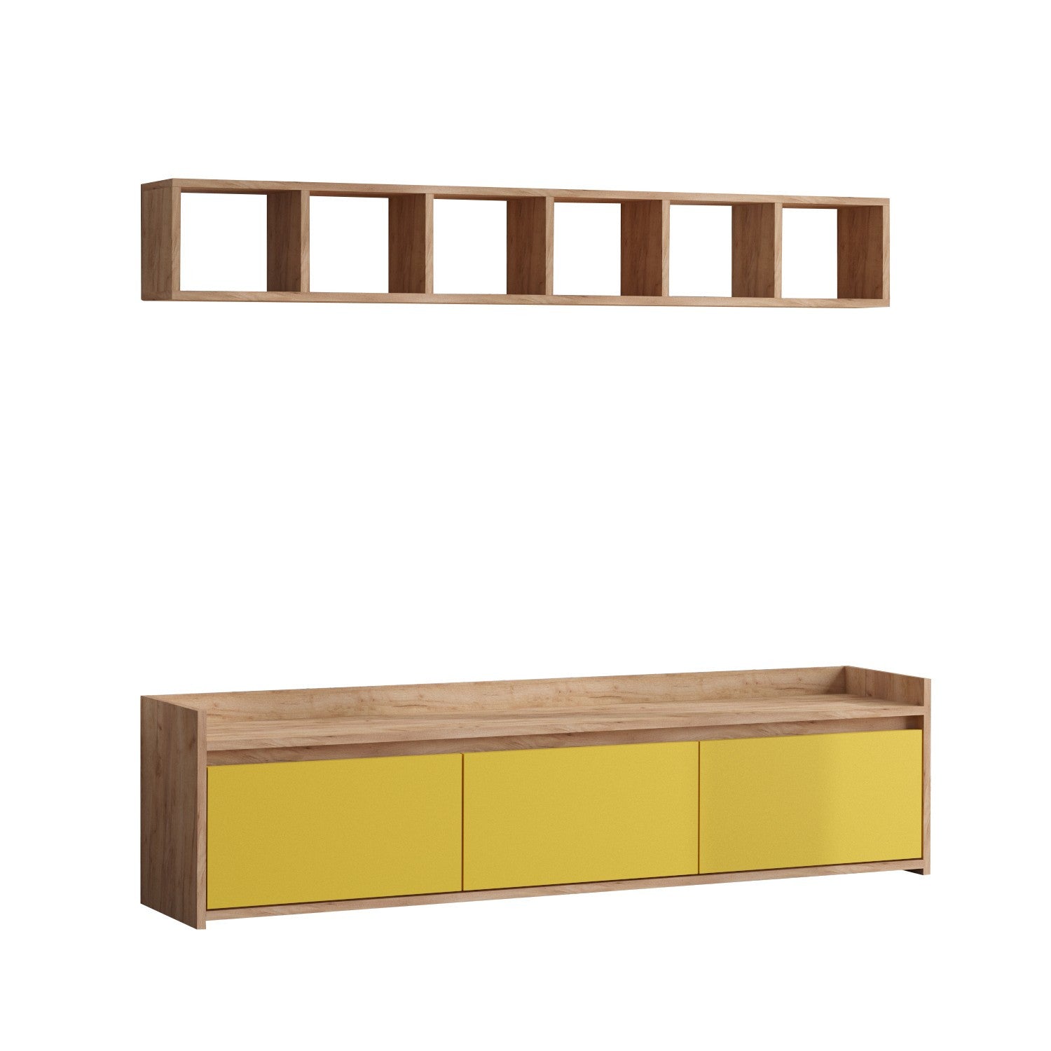 Móvel de TV – 150 cm x 45 cm x 35 cm – Carvalho e Amarelo – Painéis de Partículas