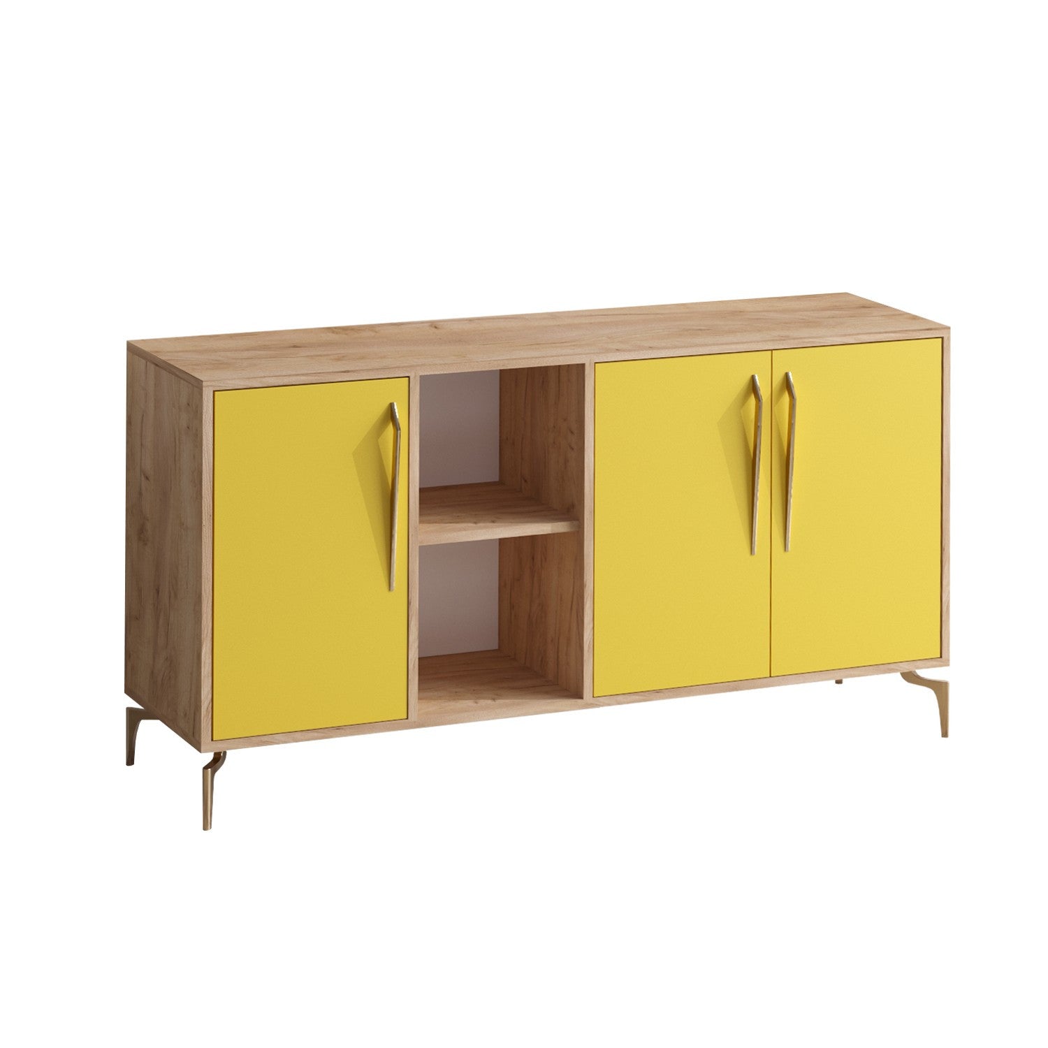 Aparador – 140cm x 86cm x 40cm – Carvalho e Amarelo – Painel de partículas revestido a melamina
