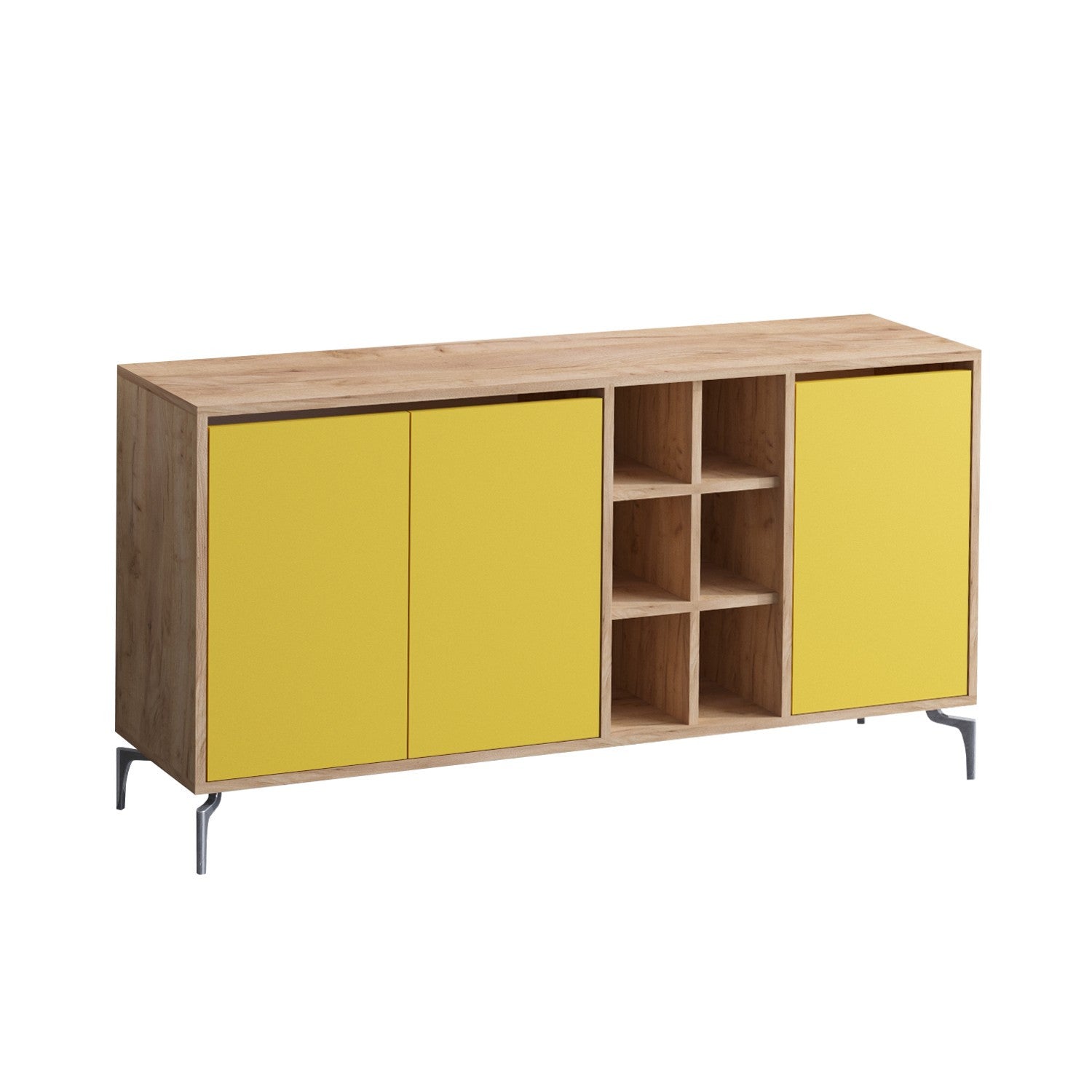 Aparador – 140 cm x 94 cm – Carvalho e amarelo – Painel de partículas revestido a melamina