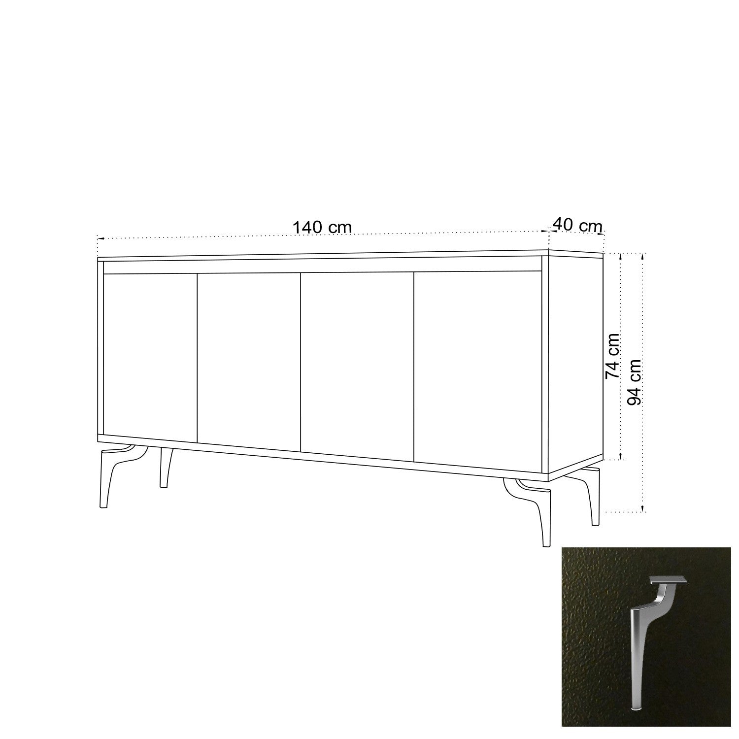 Aparador – 140 cm x 94 cm x 40 cm – Preto e Branco – Painel de Partículas