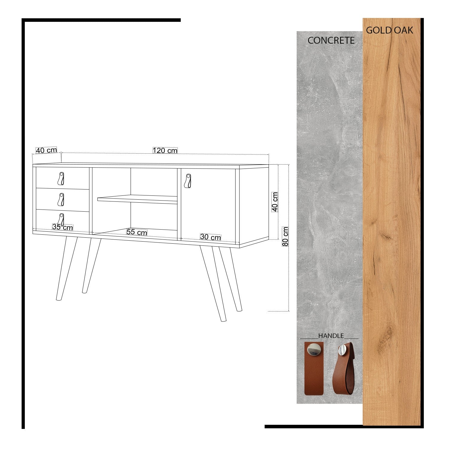 Aparador – 120 cm x 80 cm x 40 cm – Amarelo e Carvalho – Painel de partículas revestido a melamina