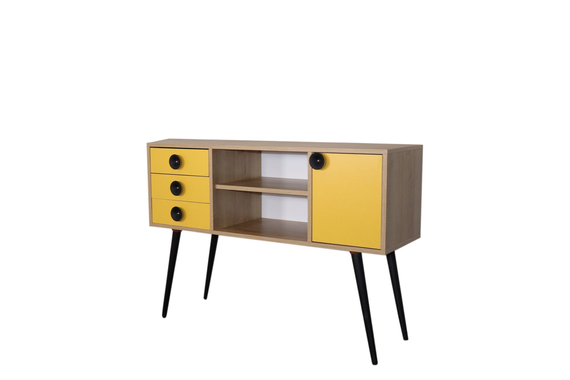 Aparador – 120 cm x 80 cm x 40 cm – Amarelo e Carvalho – Painel de partículas revestido a melamina